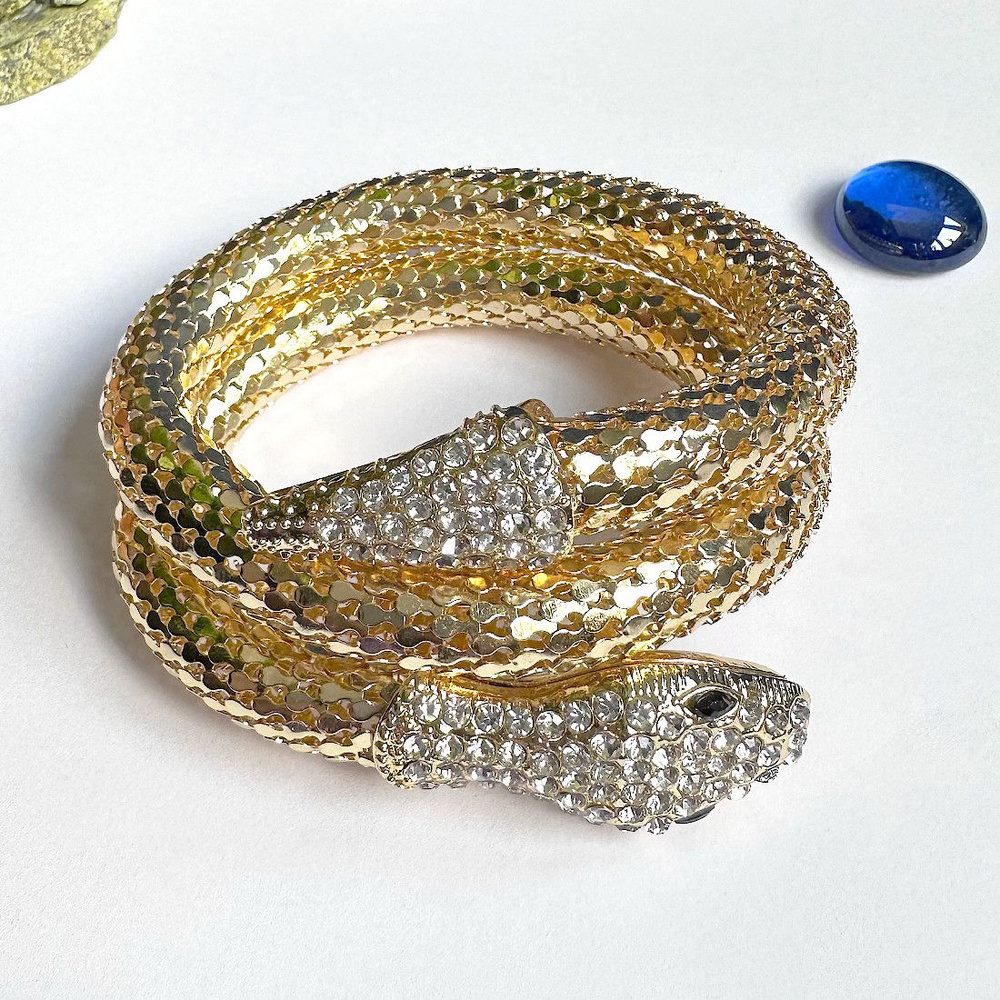 Женский браслет на руку Змея с кристаллами, золотистый #1