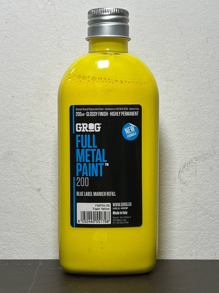 Заправка GROG Full Metal Paint 200 мл. Flash Yellow для граффити маркеров и сквизеров  #1