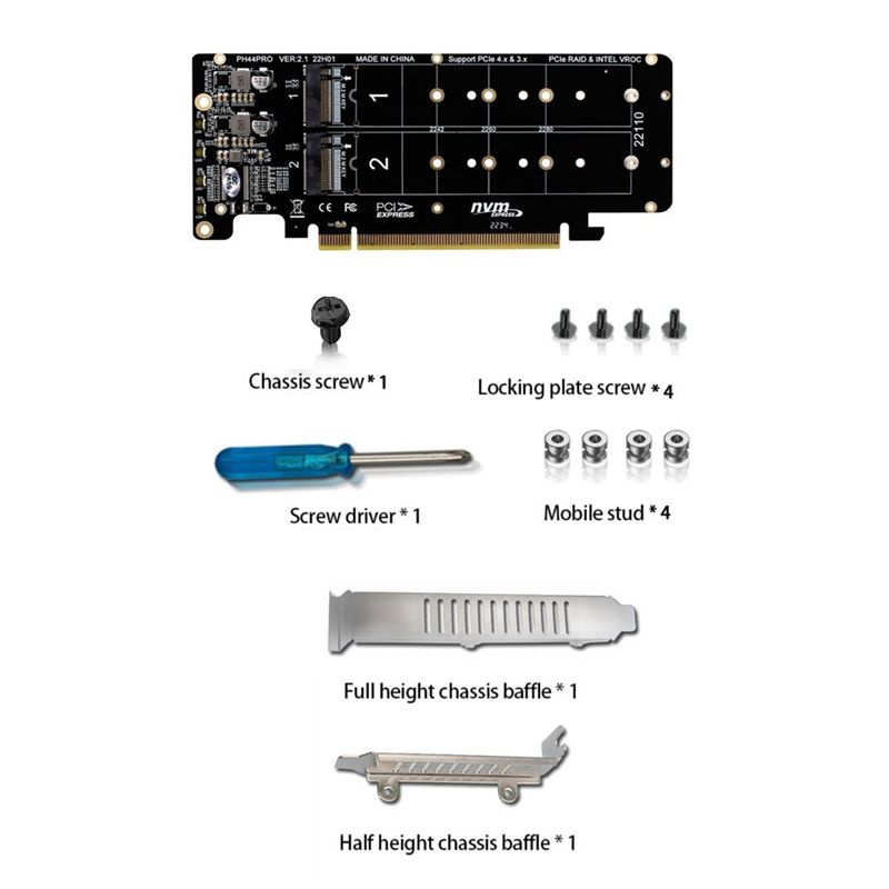 Карта расширения PCIE 4.0 Dual-Disk PCIeX16 - M.2 M-Key NVME SSD, поддержка 4 NVMe M Key 2280 SSD  #1