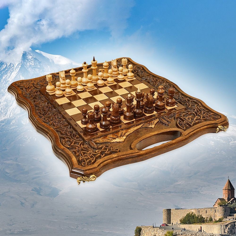 Шахматы и нарды деревянные 45 х 40 см дерево Армения #1