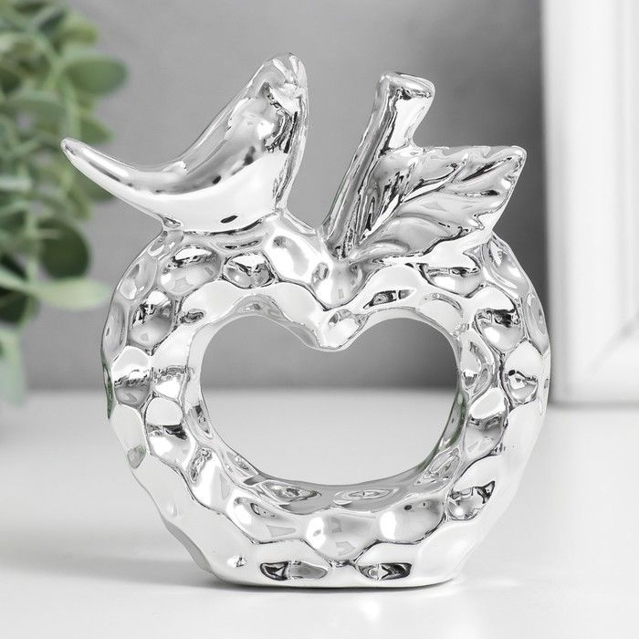 Сувенир керамика "Птица на яблоке", серебро, 10,3х3,3х10,3 см #1