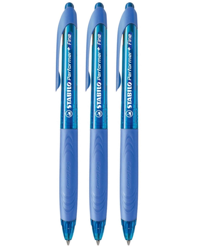 STABILO Набор ручек Шариковая, толщина линии: 0.38 мм, цвет: Синий, 3 шт.  #1