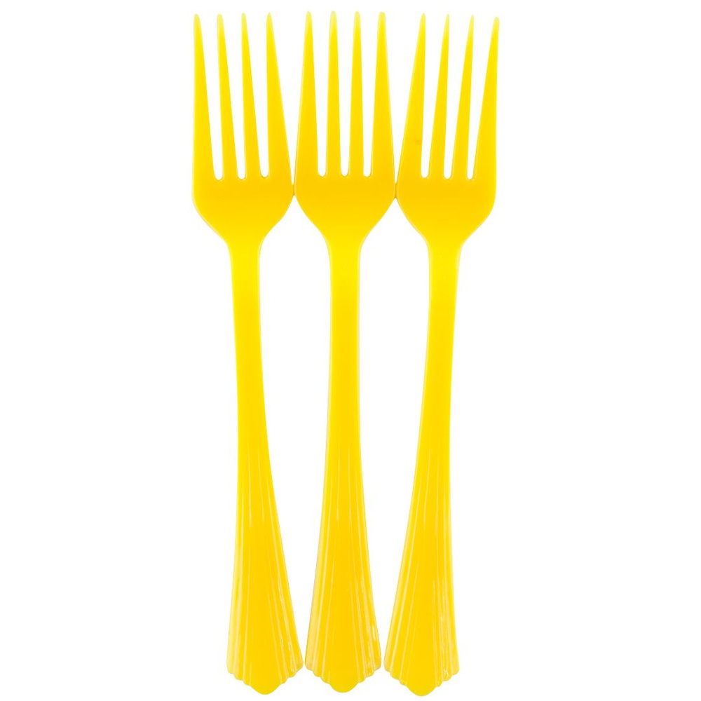 Одноразовые вилки для праздника пластиковые, Премиум, Желтый, 17 см, 10 шт.  #1