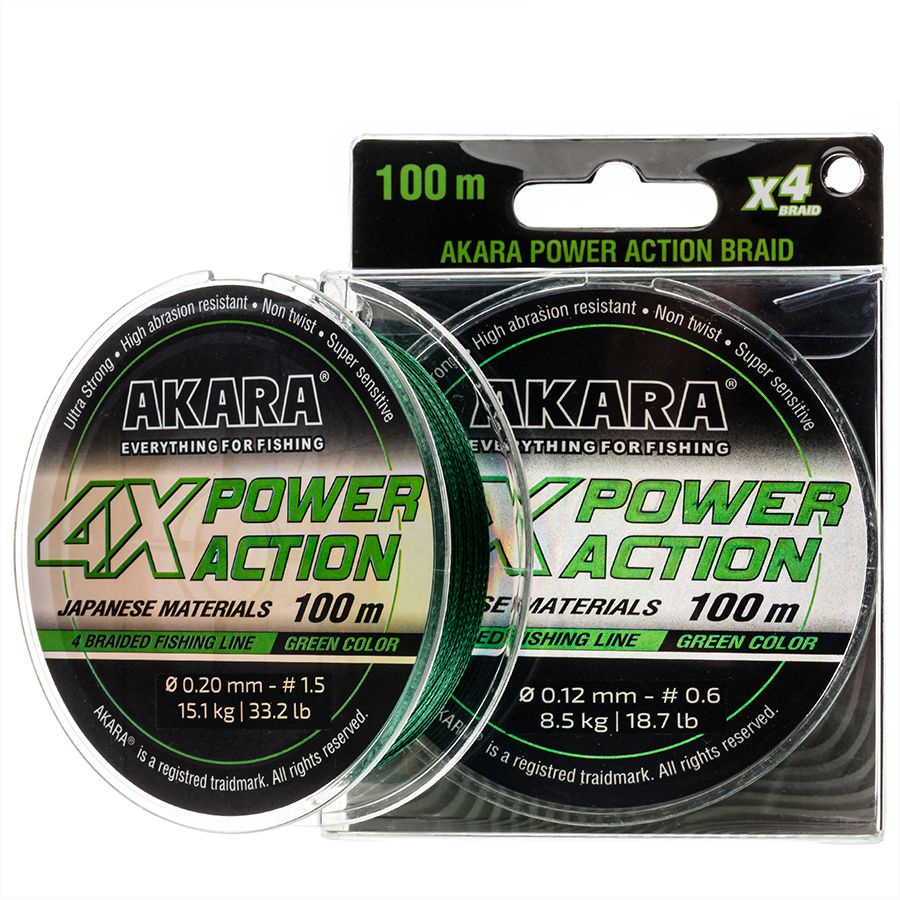 Шнур рыболовный плетеный Akara Power Action X-4 Green 100 м 0,10 #1