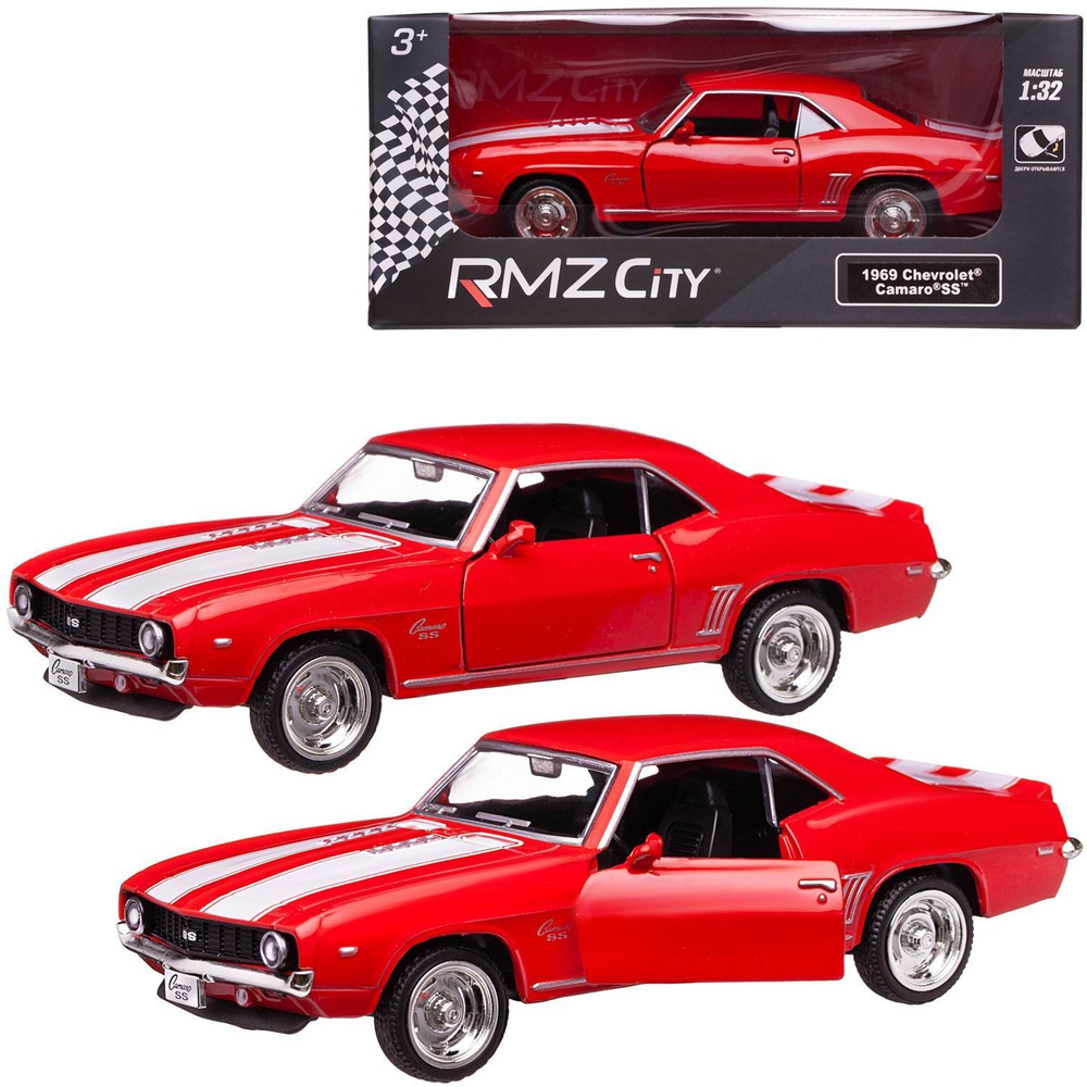 Машина металлическая RMZ City 1:32 Chevrolet Camaro 1969, красный цвет, двери открываются  #1