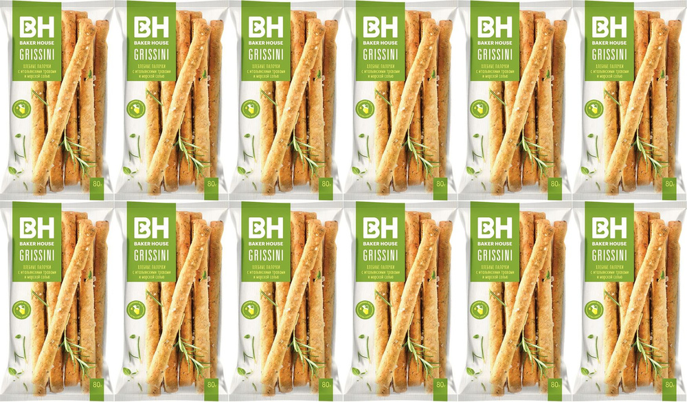 Хлебные палочки Baker House с итальянскими травами и морской солью, комплект: 12 упаковок по 80 г  #1