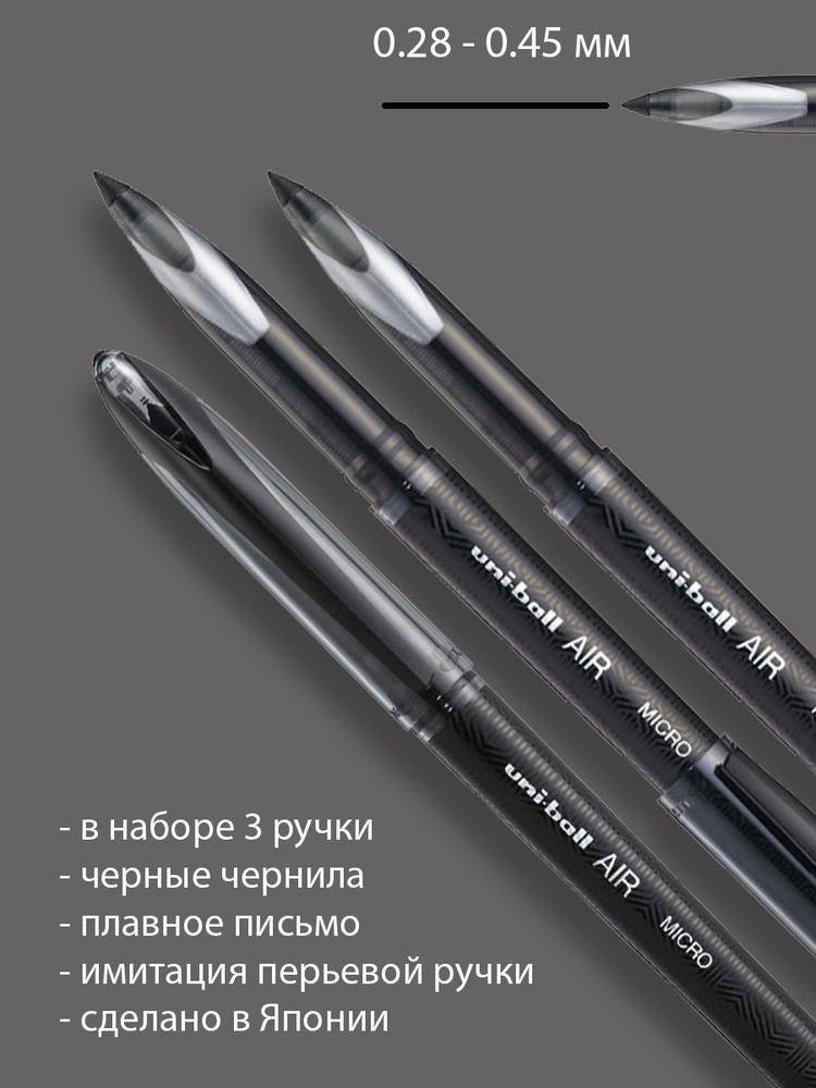 Uni Mitsubishi Pencil Набор ручек Роллер, толщина линии: 0.28 мм, цвет: Черный, 3 шт.  #1