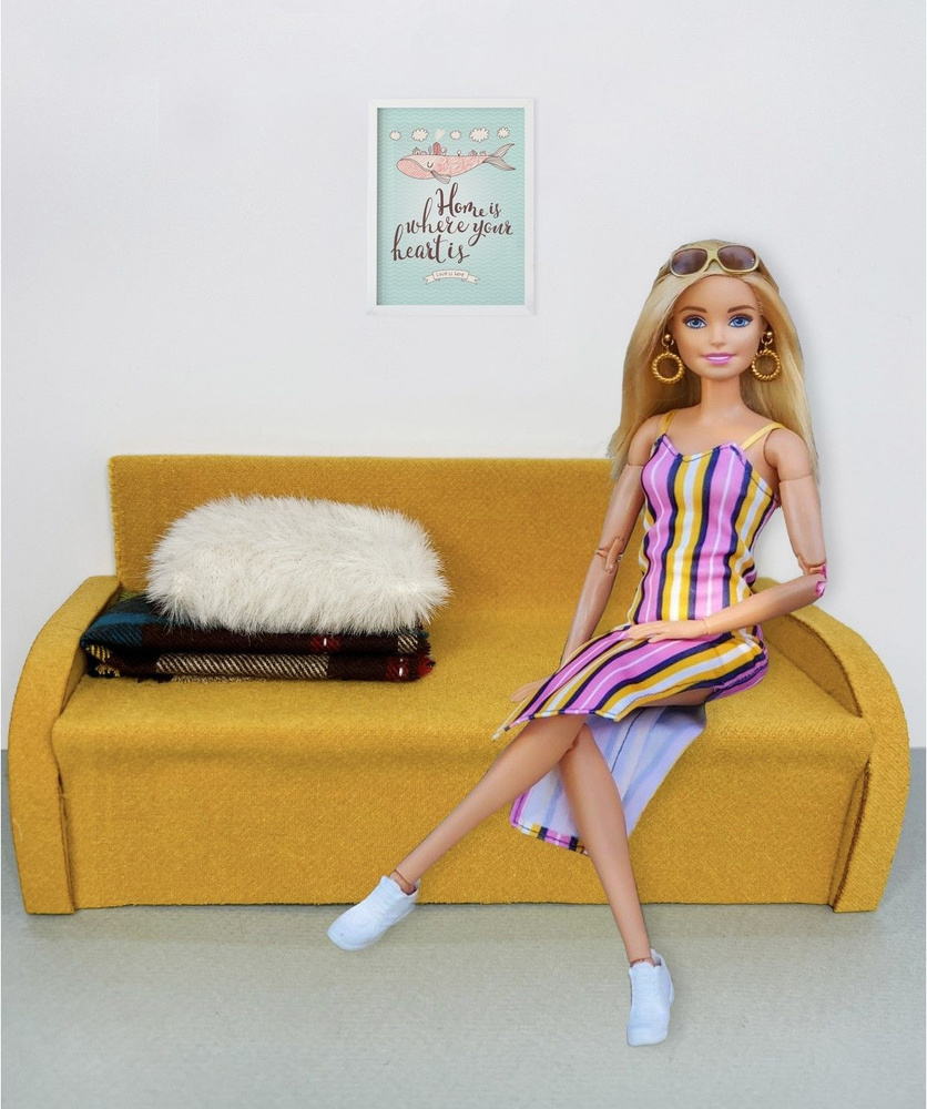 Мебель для кукол барби Ola la Home Гостиная barbie желтая для кукольного  домика до 30 см