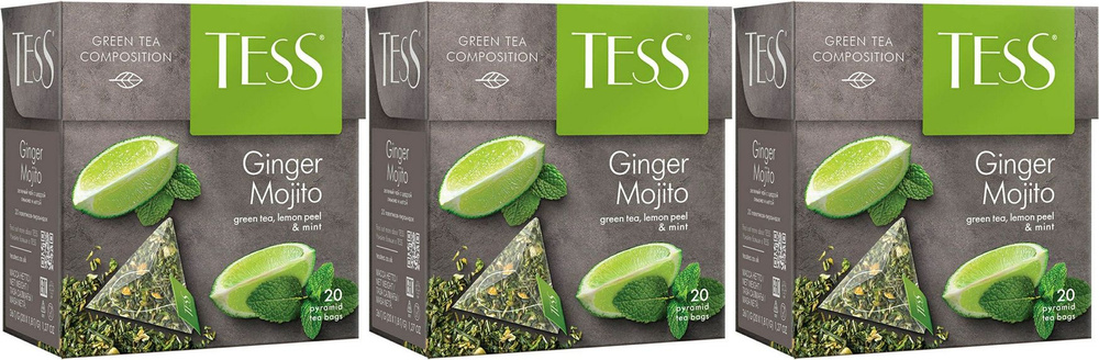 Чай зеленый Tess Ginger Mojito в пирамидках 1,8 г 20 шт, комплект: 3 упаковки по 36 г  #1