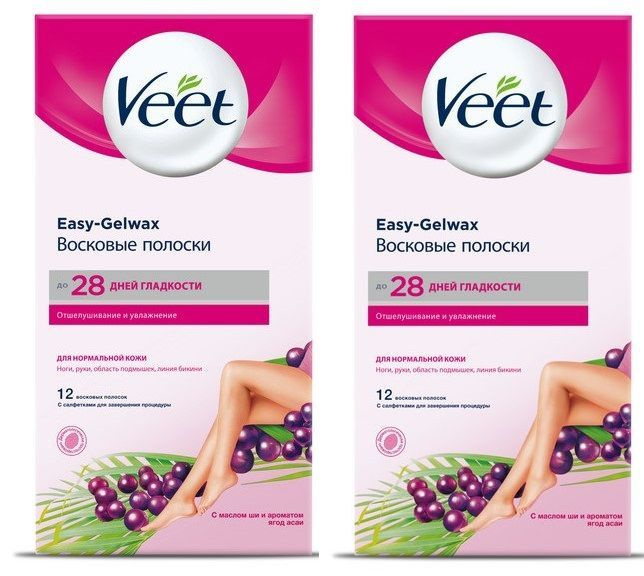 VEET Полоски восковые для депиляции, для нормальной кожи c технологией Easy Gel-wax, набор 2 уп. х 12шт #1