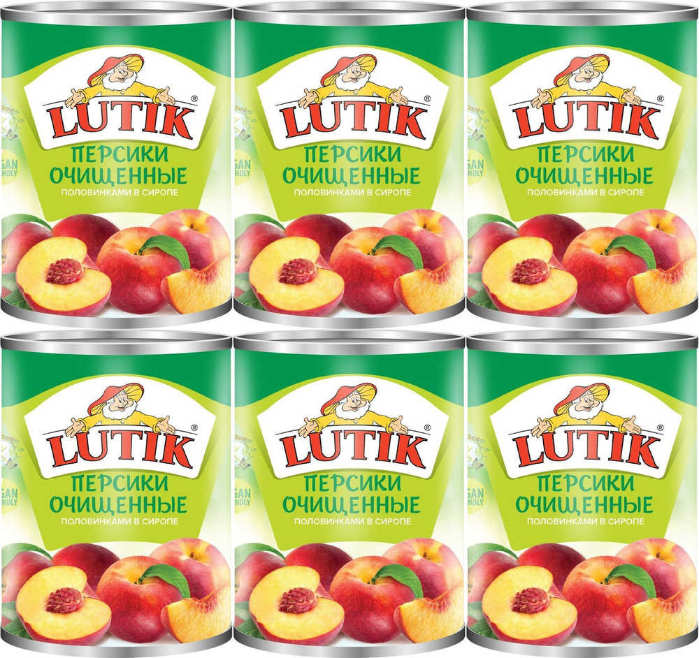 Персики Lutik половинки очищенные в сиропе 425 мл, комплект: 6 упаковок по 410 г  #1