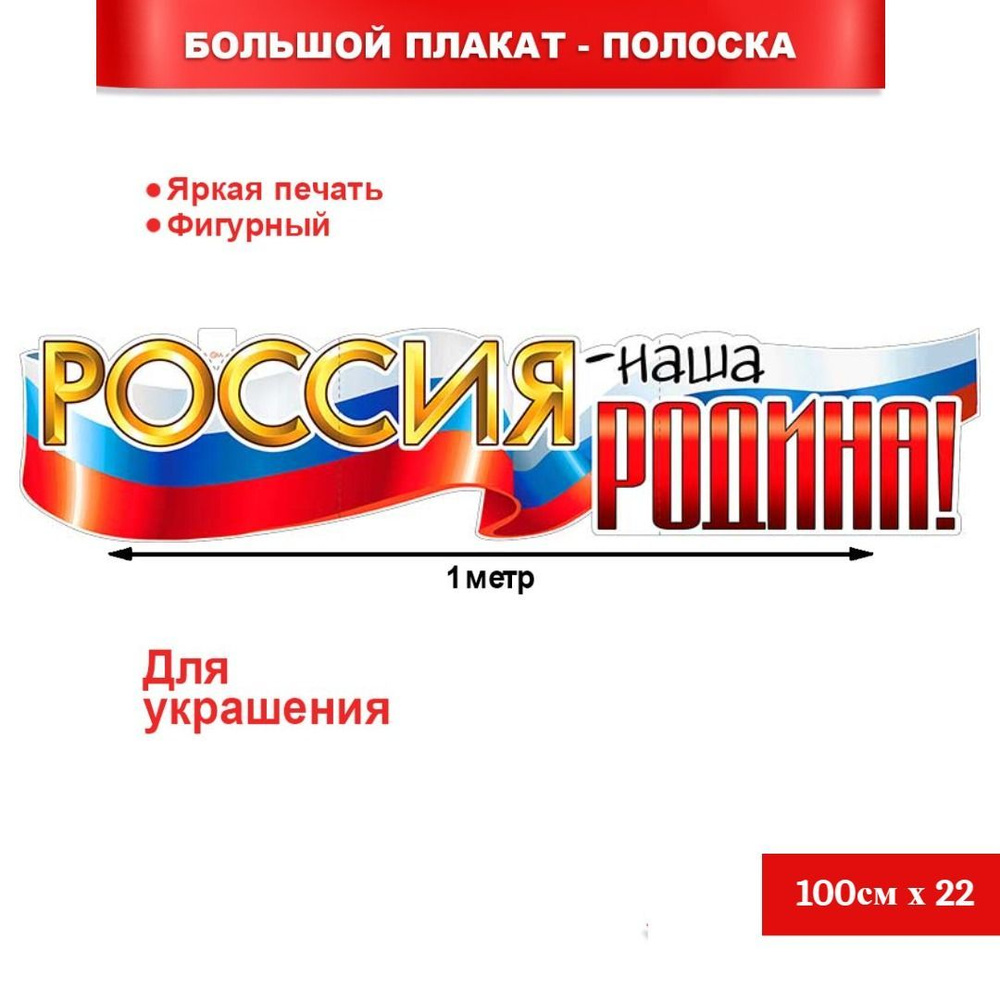 Растяжка "Россия - наша Родина!", ФДА.card, 100х22 см, картон, для украшения интерьера  #1