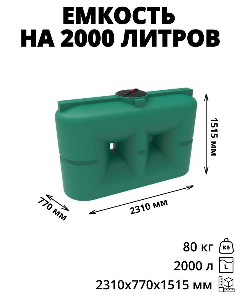 Прямоугольная емкость/бак/бочка на 2000 литров для питьевой воды, диз. топлива, техн. жидкостей, молочной #1