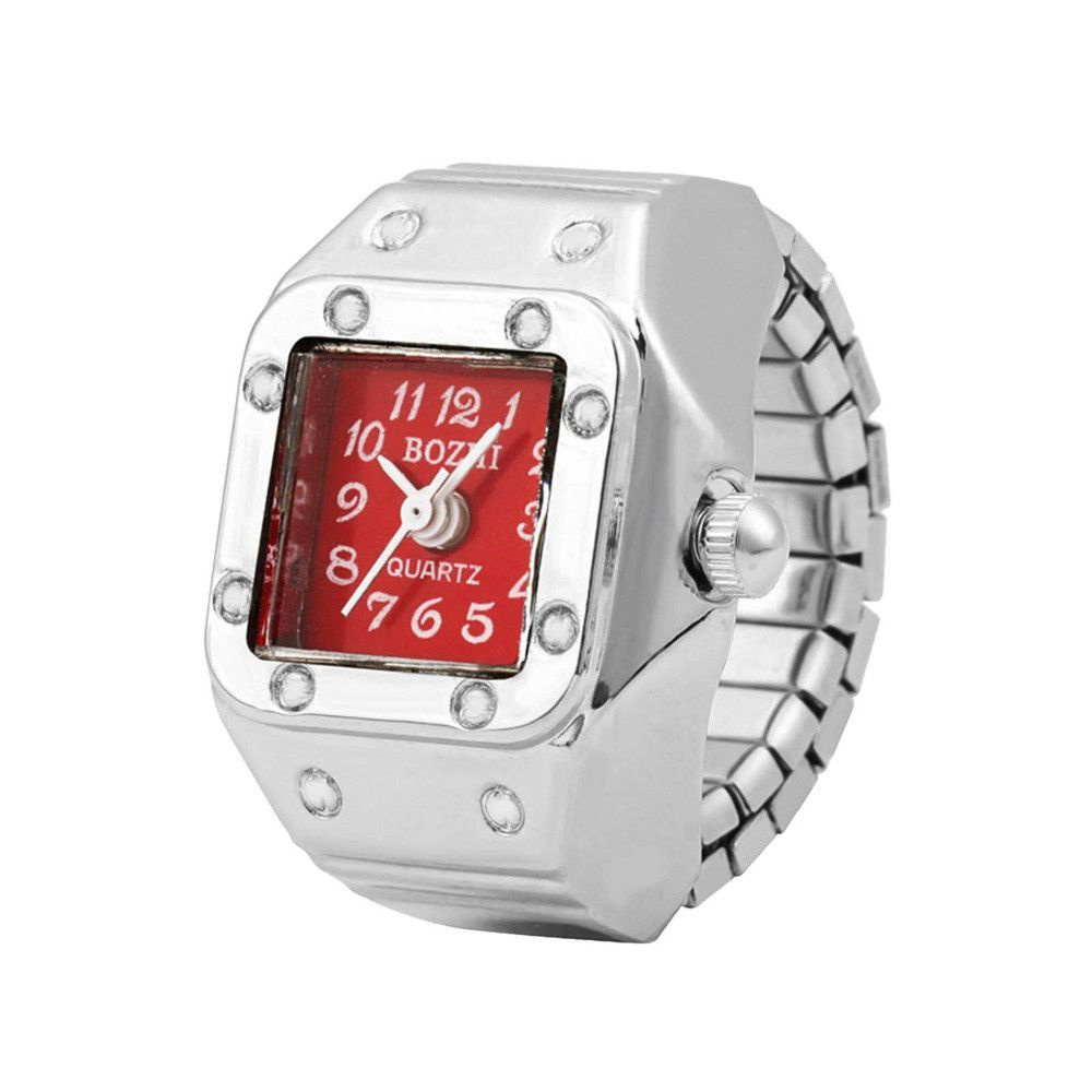 Квадратные часы на палец (часы-кольцо) с красным циферблатом  #1