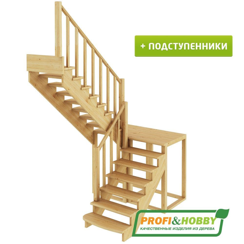 Деревянная лестница на второй этаж из массива сосны К-004м/3 "Левая" с ...