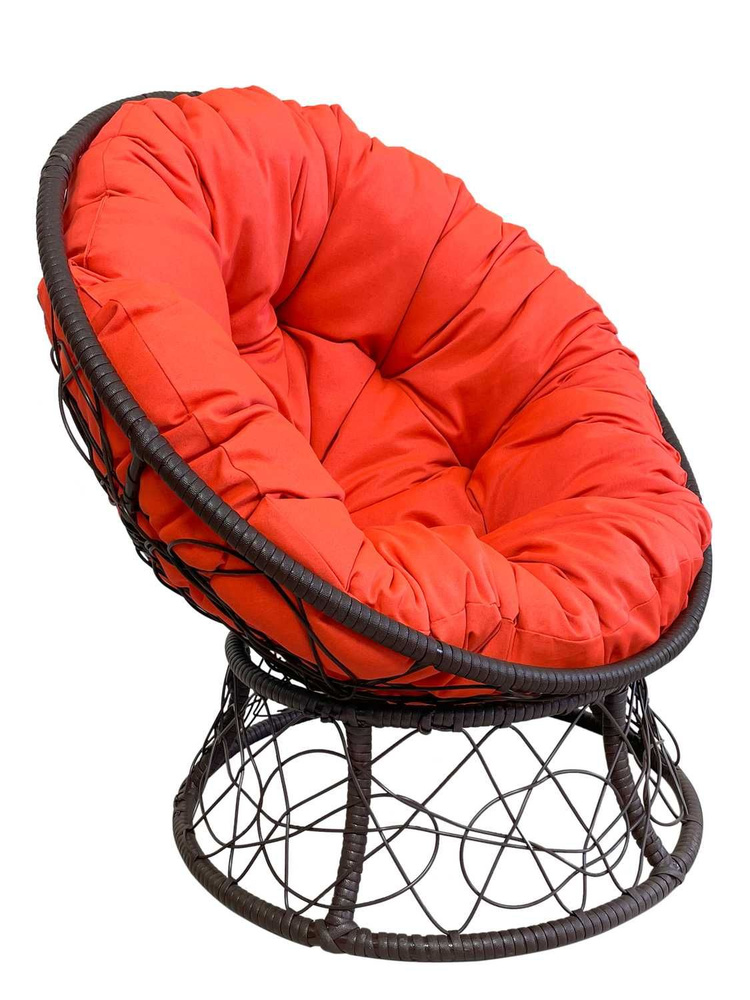 Кресло ПАПАСАН с ротангом коричневый (оранжевая подушка)  #1