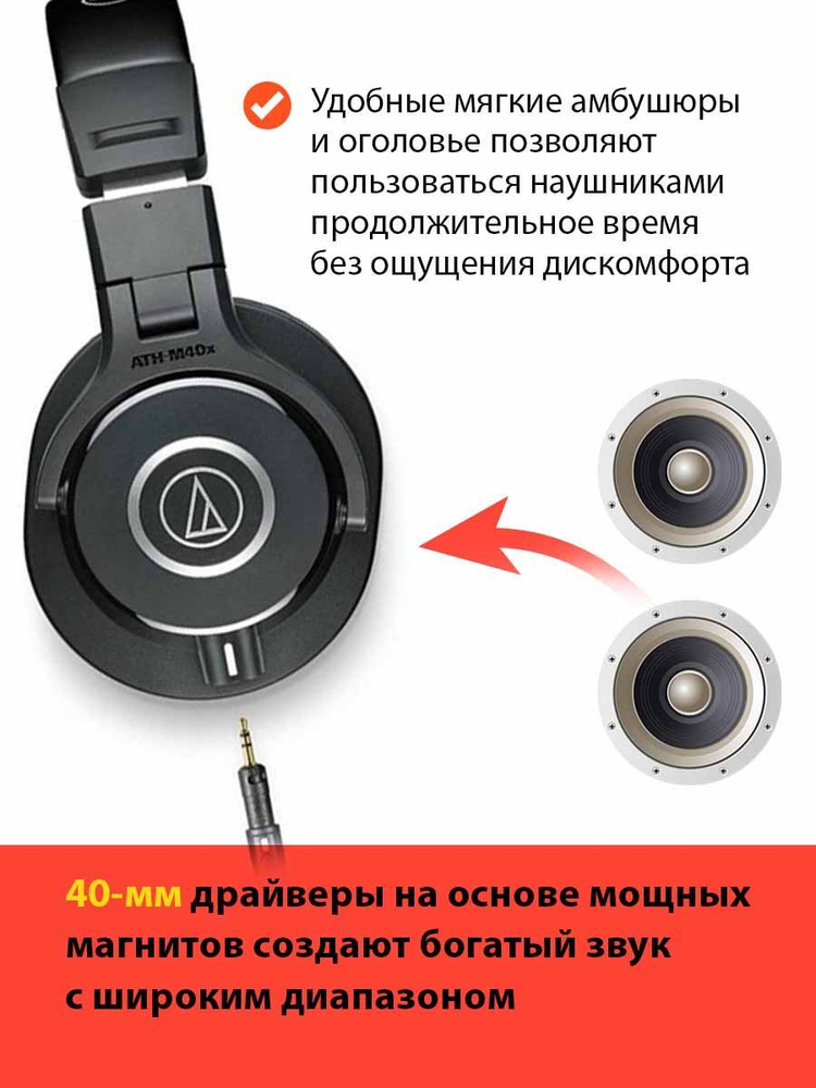 Наушники Audio-Technica ATH-M40X, полноразмерные мониторные #1