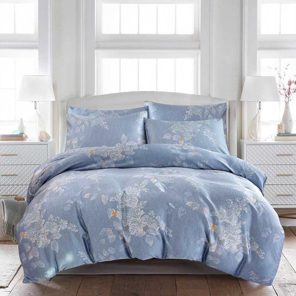 Комплект постельного белья 1,5-спальный Pappel leaves on blue #1