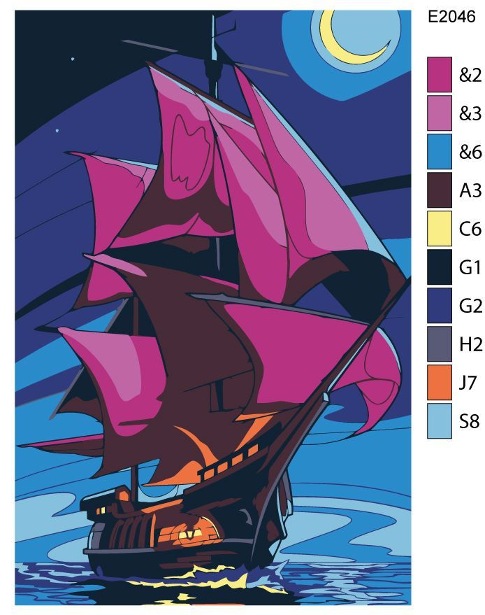 Детская картина по номерам E2046 "Корабль в звездную ночь с розовыми парусами" 20x30  #1
