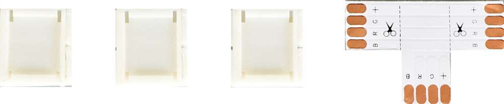 Коннекторы для RGB светодиодной ленты 5050 12-24 В 10 мм IP20 Т-образный 3 клипсы, контакты по центру #1