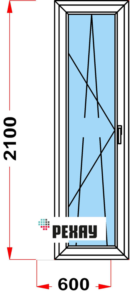 Балконная дверь, профиль РЕХАУ BLITZ (2100 x 600), с поворотно-откидной створкой, стеклопакет из 2х стекол, #1