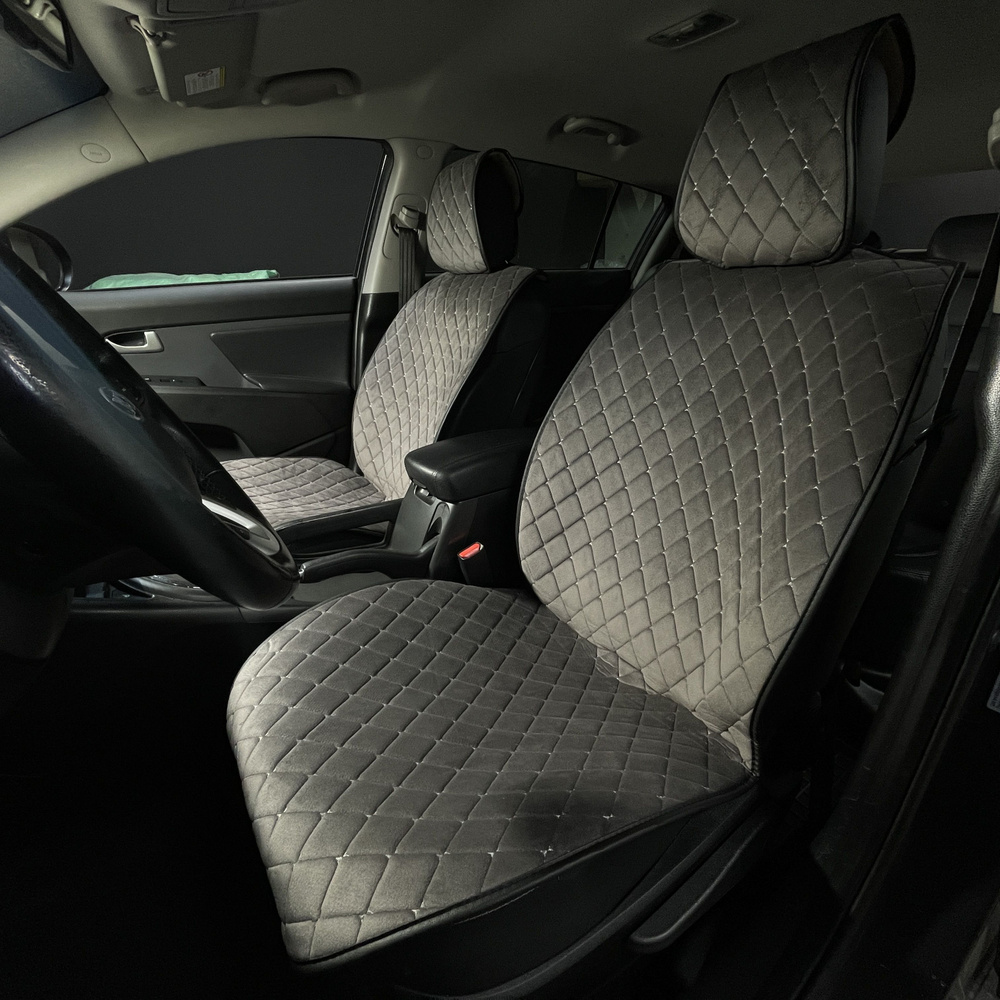 Накидки для Lexus CT (2010-2024) на передние сиденья Maximal Ромб, Алькантара, Серый  #1