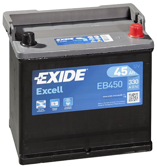 Аккумулятор автомобильный Exide Excell EB450 (45 A/h), 330A R+ JIS #1