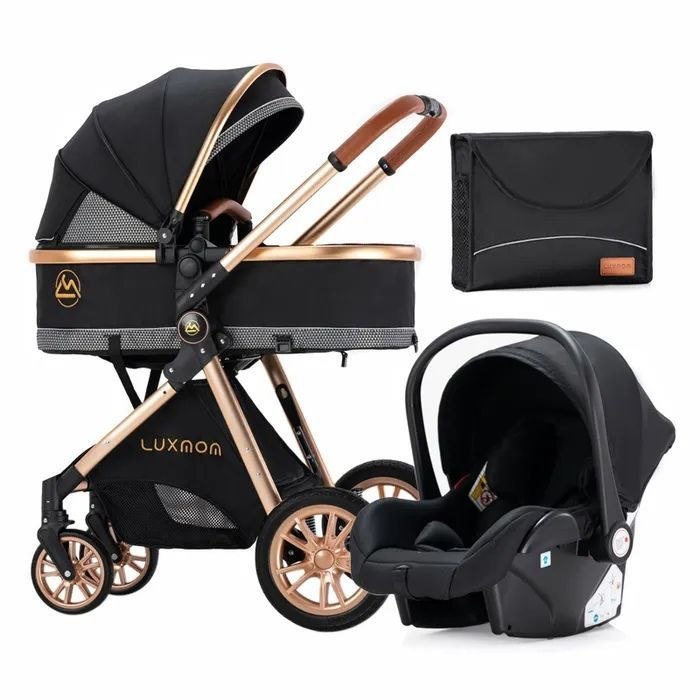 Коляска - трансформер 3в1 Luxmom V9 (черная), коляска для новорожденных.  #1