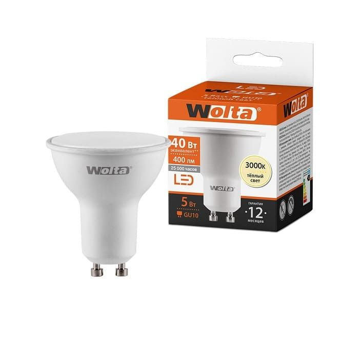 Светодиодная лампа WOLTA 5Вт, 3000К, GU10 (14 шт) #1
