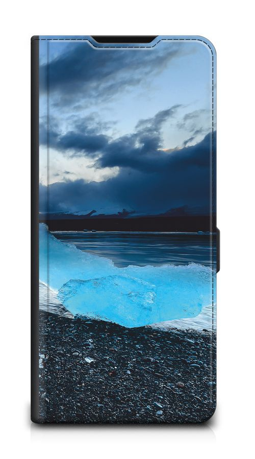 Чехол-книжка на Realme C53/C51/Note 50 / Реалми С53/С51/Нот 50 с принтом "Ледник на пляже", черный  #1