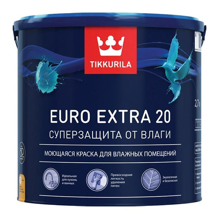 Tikkurila Краска Быстросохнущая, Гладкая, до 30°, Акриловая, Полуглянцевое покрытие, 0.9 л, белый  #1