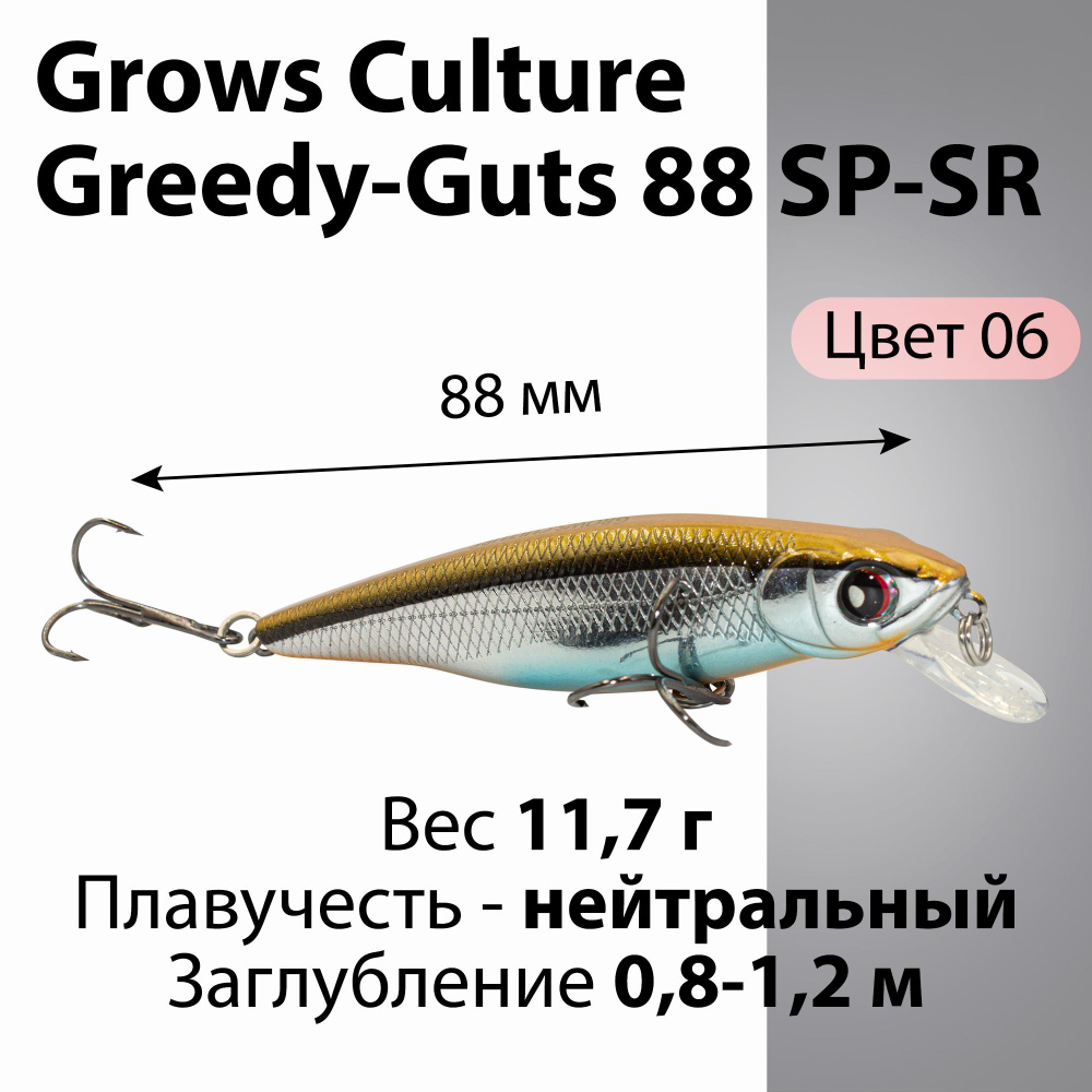 Воблер Grows Culture Greedy Guts 88SP-SR цвет 06 11,7 г 0,8-1,2 м минноу для ловли щуки, голавля, жереха #1