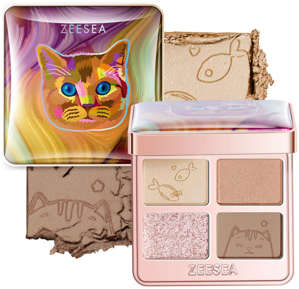 ZEESEA Тени для век палетка тон 01 пастельно-нюдовые тона, 4 цвета Tipsy Kitty Eyeshadow Quad 3.5 г  #1