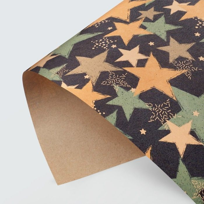 Упаковочная бумага для подарков крафт Звезда 2 листа 50х70см, подарочная упаковка в набор входит лента #1