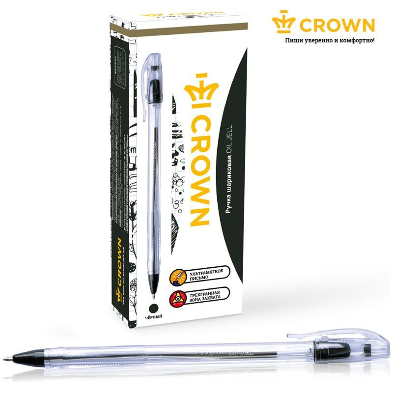 Crown Набор ручек Шариковая, толщина линии: 0.5 мм, цвет: Черный, 12 шт.  #1