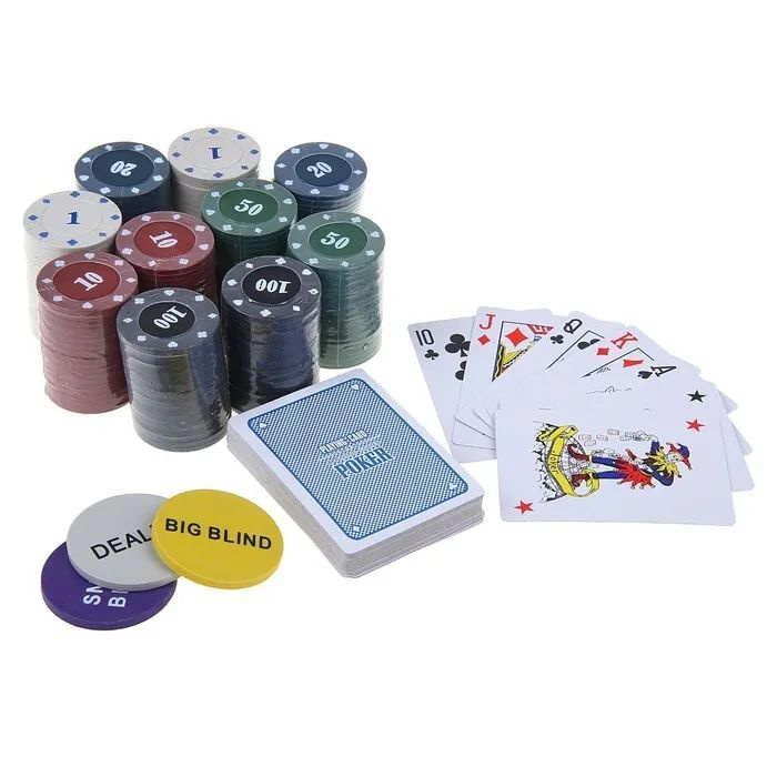 Набор для покера SIMA LAND (карты 2 колоды микс, фишки 200 шт.), с номиналом, 60 х 90 см  #1