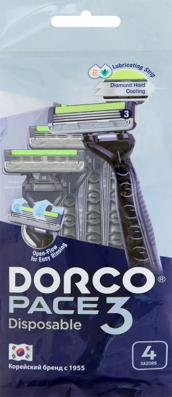 Бритвы одноразовые Dorco Pace 3 лезвия, 4 шт #1