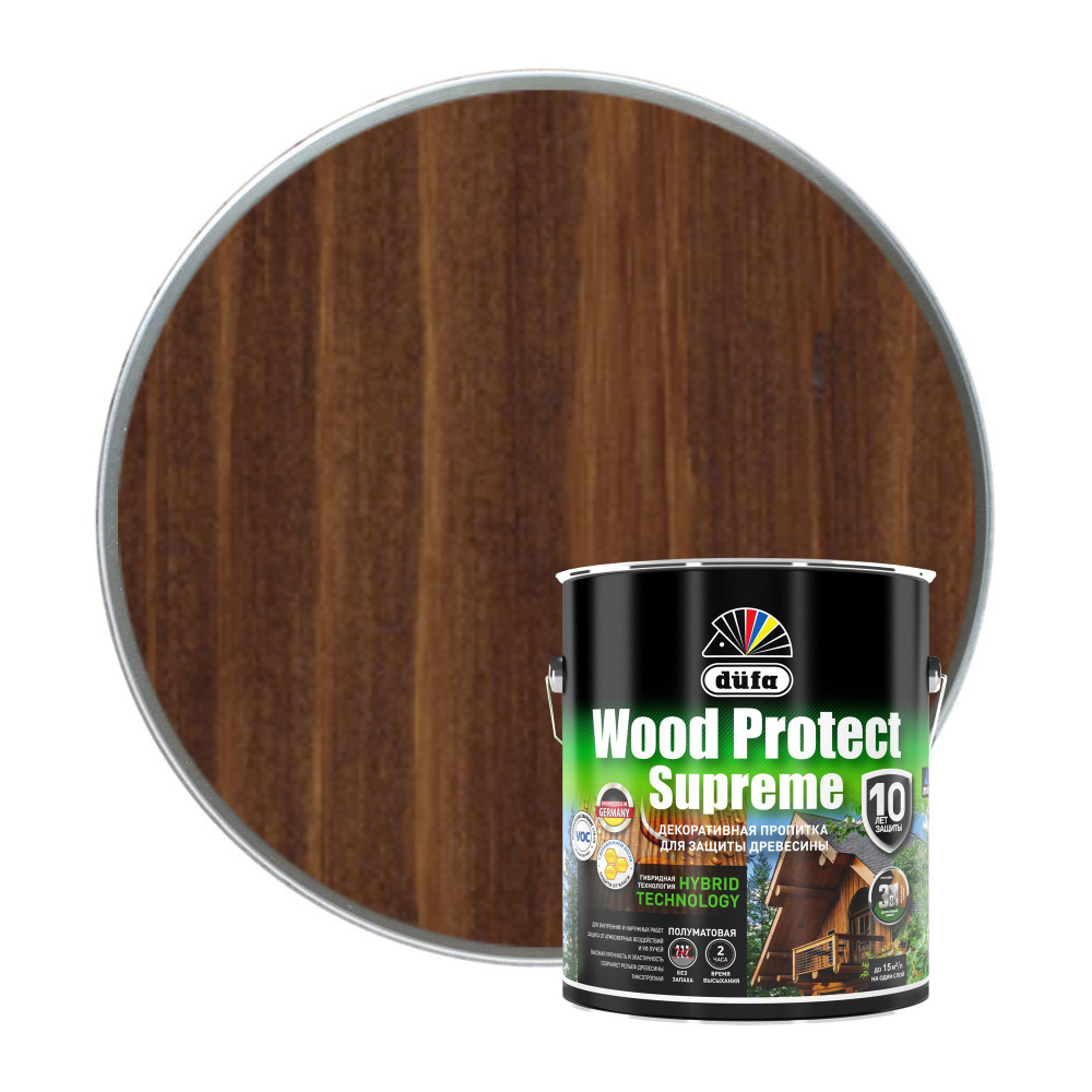 Пропитка декоративная для защиты древесины алкидная Dufa Wood Protect Supreme орех 2,5 л  #1