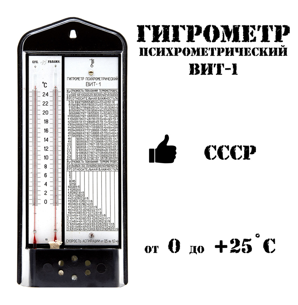 Гигрометр психрометрический Термоприбор СССР ВИТ-1 (черный) от 0 до +25C  #1