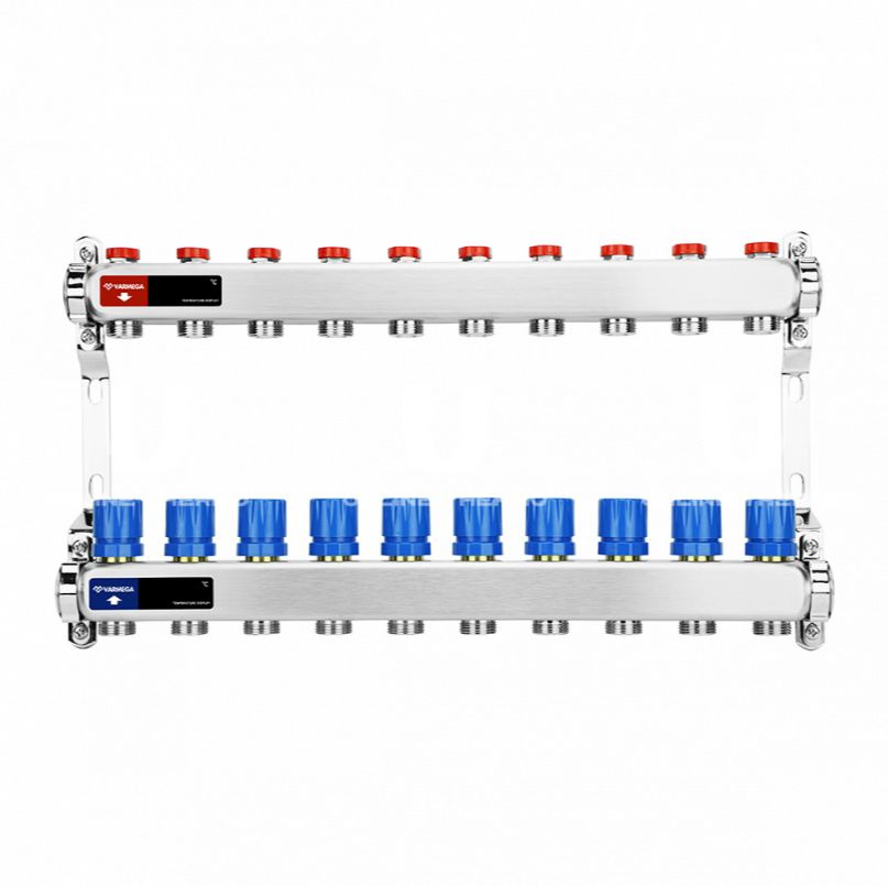 Распределительный коллектор (группа) для отопления Varmega VM15510 ВР 1", на 10 контуров 3/4" EK, нержавеющая #1