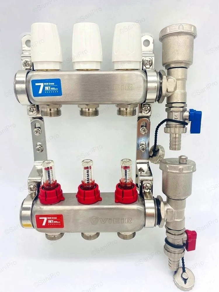 Коллекторная группа ViEiR 3-вых. с расходомерами без кранов, БЕЗ КРАНОВ 1"x3/4", VR113A  #1