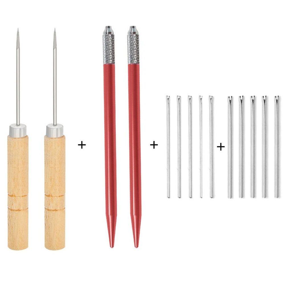 Игла для пересадки волос кукле-0,6 мм5 штук + 0,8 мм5 штук + 2 деревянных шила + 2 ручки  #1