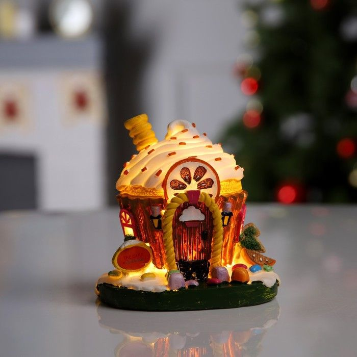 Светодиодная фигура "Сладкий домик", декоративный настольный светильник из полистоуна, новогоднее интерьерное #1