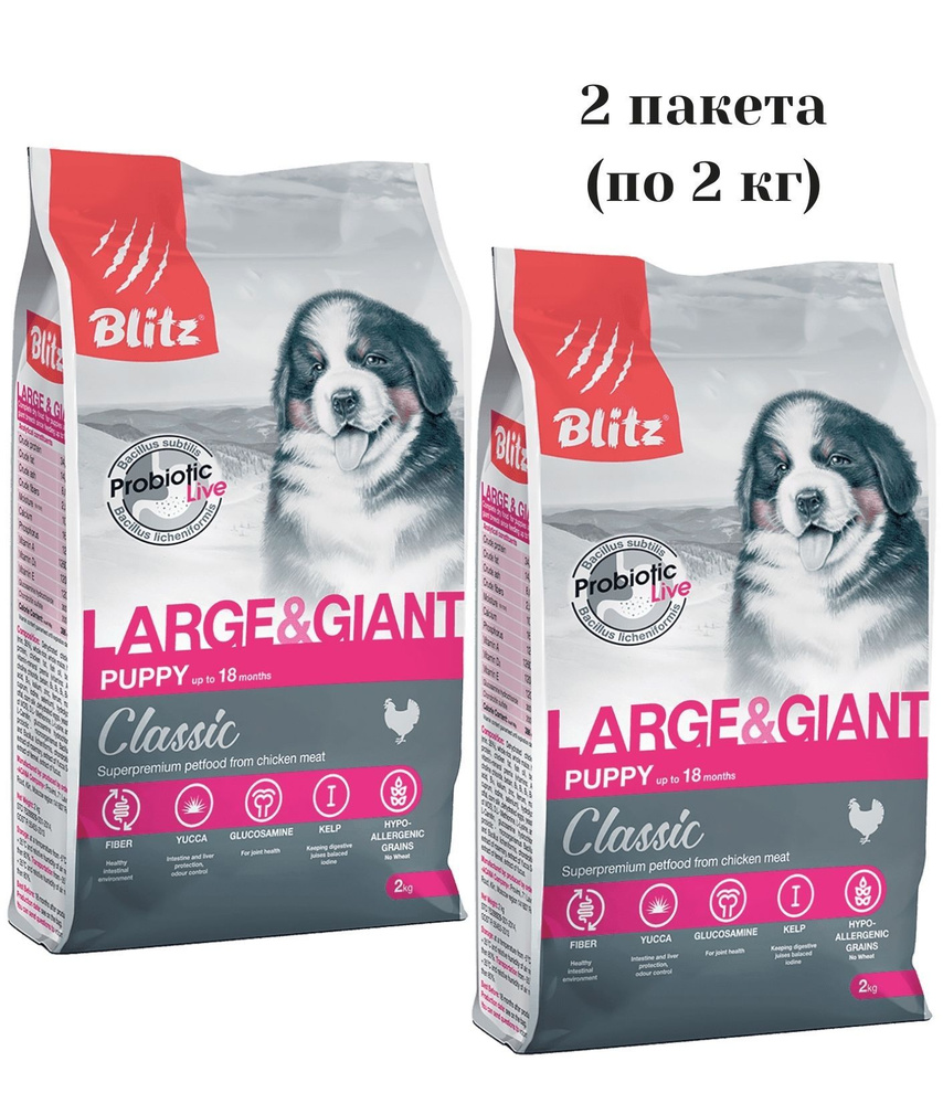 Корм сухой BLITZ Classic Puppy Large & Giant Breeds 2 кг (2 шт), для щенков крупных и гигантских пород #1