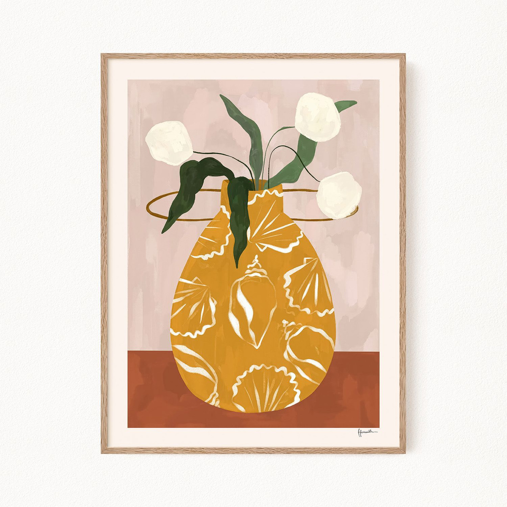 Постер для интерьера "White Flowers in Shell Vase", 21х30 см #1