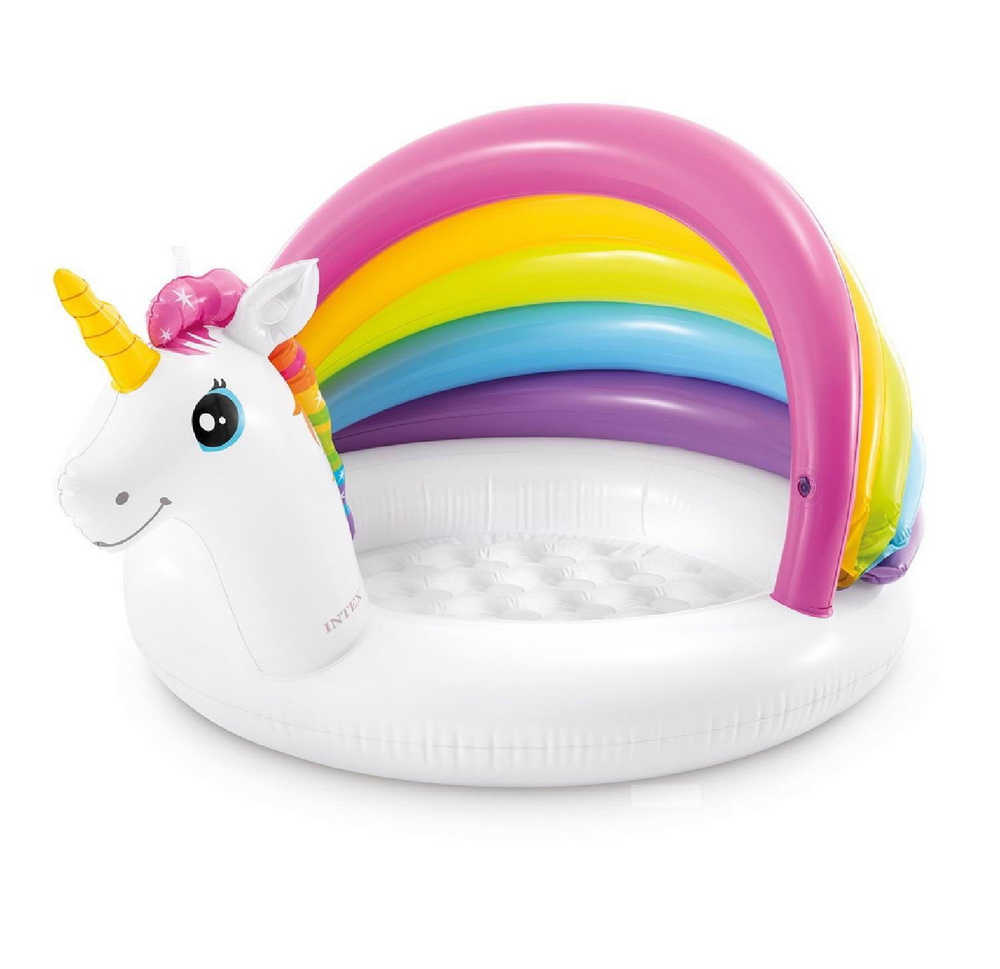 Бассейн INTEX надувной детский с навесом Unicorn Baby Pool (Единорог), 1-3 года, 127смx102смx69см  #1