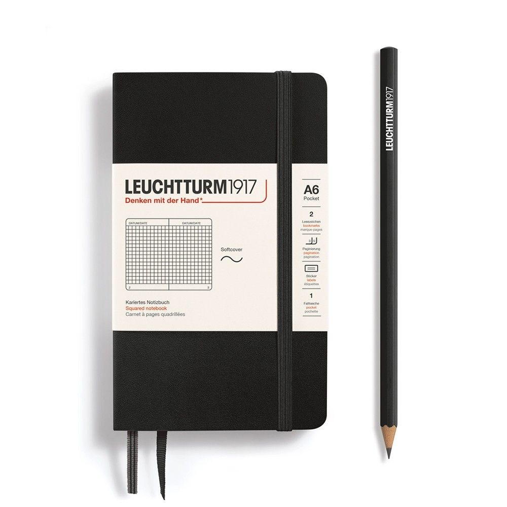 Блокнот в клетку Leuchtturm1917 "Pocket" A6, 61л, 80г/м2, мягкая обложка, Черный (329869)  #1