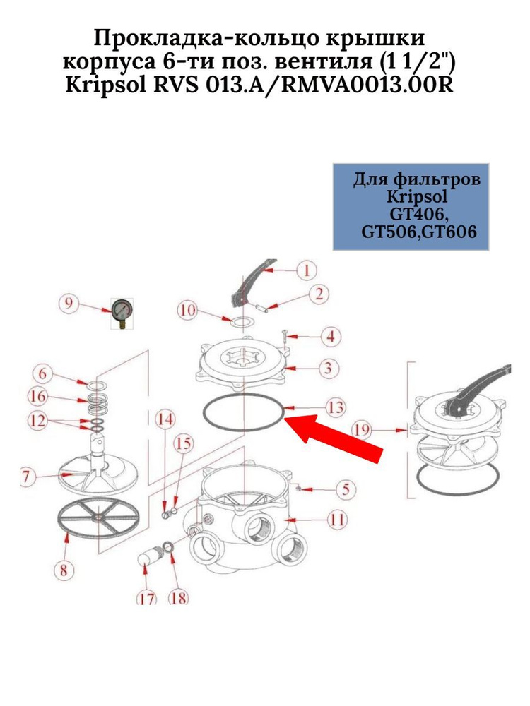 Прокладка-кольцо крышки корпуса 6-ти поз. вентиля (1 1/2") Kripsol RVS 013.A/RMVA0013.00R  #1