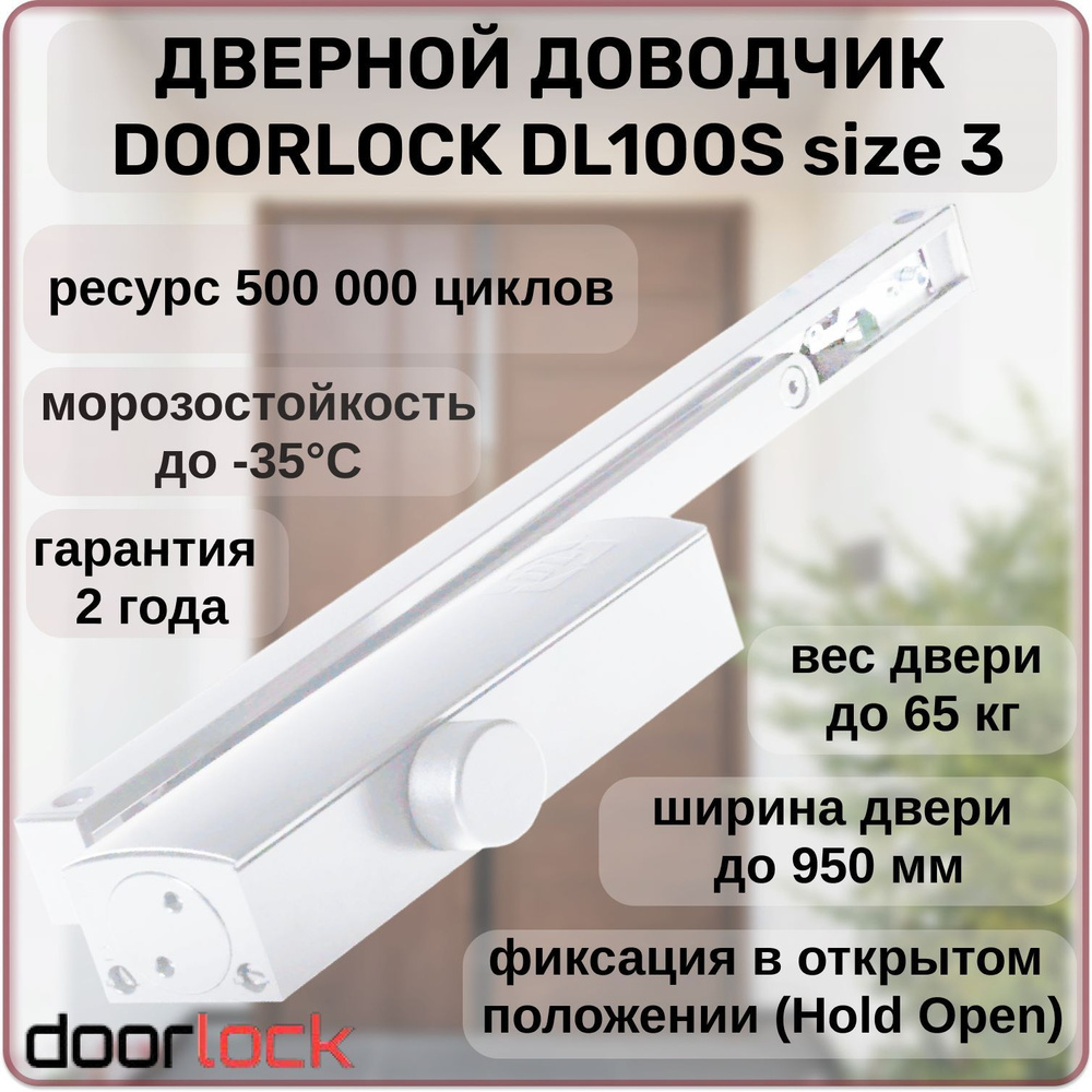 Доводчик дверной Doorlock DL100S морозостойкий , уличный, для калитки, до 65 кг с фиксацией в открытом #1