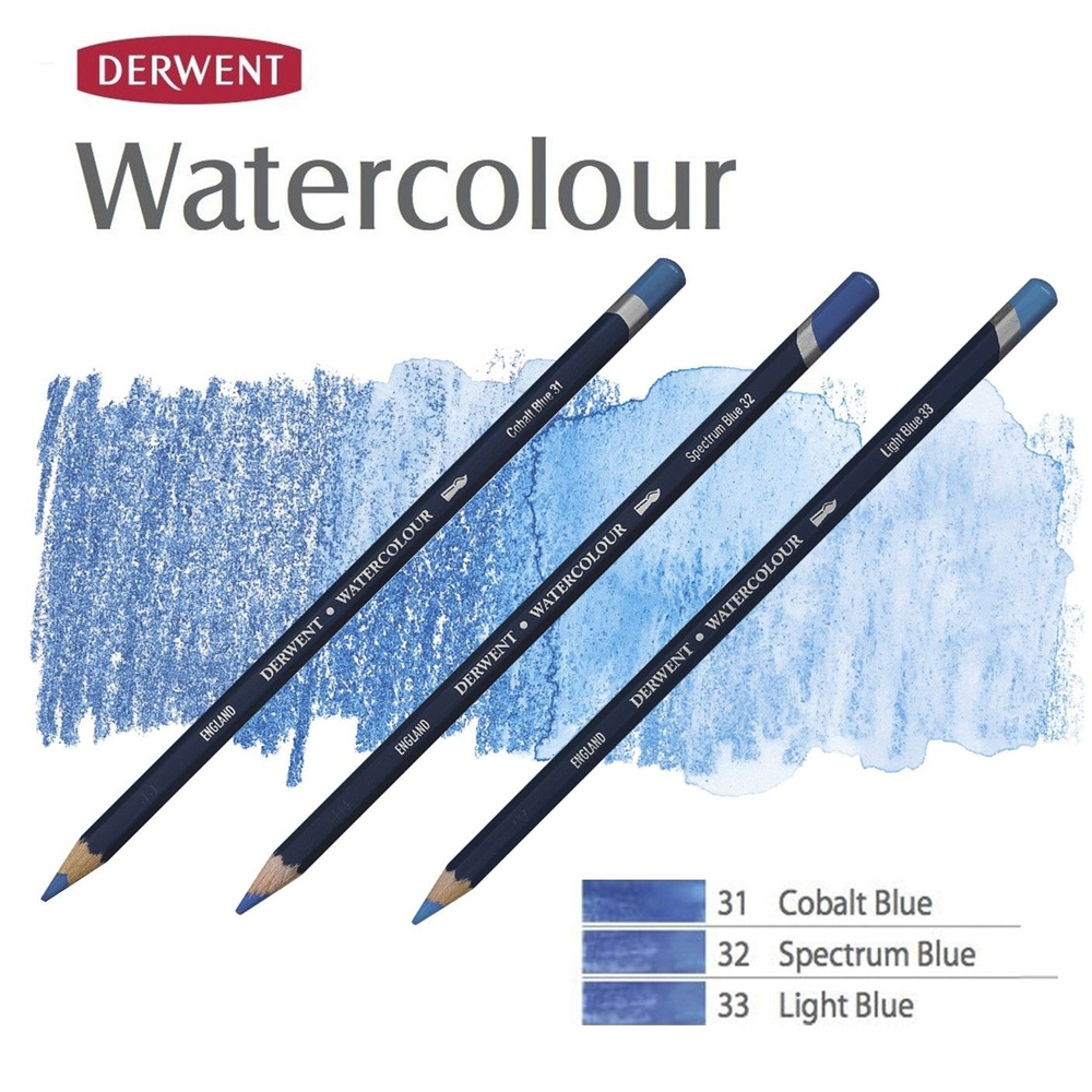 Комплект карандашей акварельных Derwent "Watercolour" Синие оттенки (№31, 32, 33)  #1